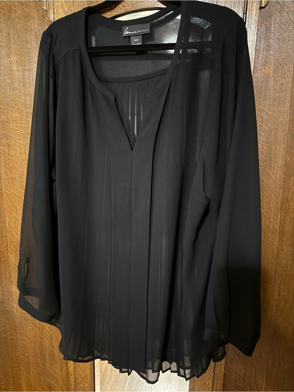 Lane Bryant Black Pleated Sheer Tunic Blouse , 22/24